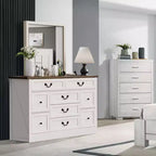 Commode de ferme pour chambre à coucher, commode à 9 tiroirs avec station de charge, commode en bois de 55" avec poignées rustiques, organiseur de commodes de rangement