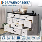 Commode de ferme pour chambre à coucher, commode à 9 tiroirs avec station de charge, commode en bois de 55" avec poignées rustiques, organiseur de commodes de rangement