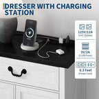 Commode de ferme pour chambre à coucher, commode à 9 tiroirs avec station de charge, commode en bois de 55" avec poignées rustiques, organiseur de commodes de rangement