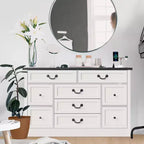 Commode de ferme pour chambre à coucher, commode à 9 tiroirs avec station de charge, commode en bois de 55" avec poignées rustiques, organiseur de commodes de rangement