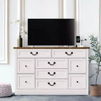 Commode de ferme pour chambre à coucher, commode à 9 tiroirs avec station de charge, commode en bois de 55" avec poignées rustiques, organiseur de commodes de rangement