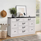 Farmhouse Dresser for Bedroom 9 Drawer Dresser with Charging Station, 55 Wood Chest of Drawers with Rustic Handles, Storage Dressers Organizer