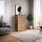 Commode à 5 tiroirs pour chambre à coucher, commode haute rustique en bois, commode de ferme avec organisateur de rangement