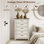 Commode à 5 tiroirs pour chambre à coucher, commode haute rustique en bois, commode de ferme avec organisateur de rangement