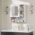 VECELO Bathroom Wall Cabinet with Mirror, Wall Mounted Medicine Cabinet with Door & Open Shelves, Adjustable Shelves, White