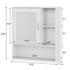 Meuble haut de salle de bain VECELO avec miroir, armoire de toilette murale avec porte et étagères ouvertes, étagères réglables, blanc