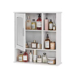 Meuble haut de salle de bain VECELO avec miroir, armoire de toilette murale avec porte et étagères ouvertes, étagères réglables, blanc