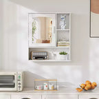 Meuble haut de salle de bain VECELO avec miroir, armoire de toilette murale avec porte et étagères ouvertes, étagères réglables, blanc
