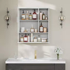 Meuble haut de salle de bain VECELO avec miroir, armoire de toilette murale avec porte et étagères ouvertes, étagères réglables, blanc
