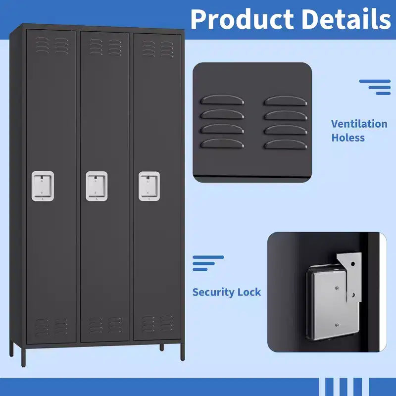 Casier à 3 portes pour employés de bureau, combinaison de casiers de rangement en métal, casier métallique verrouillable pour employés avec porte, casiers de rangement industriels
