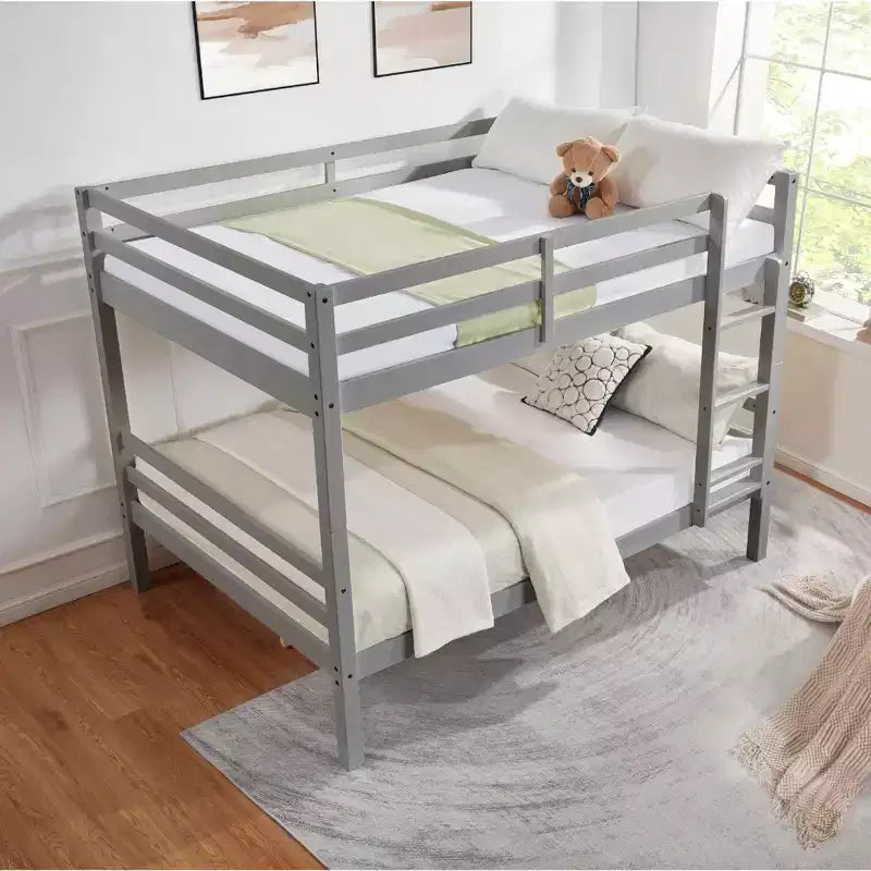 Lit superposé double sur double avec montants épais, Lit superposé en bois avec garde-corps haut, Pas besoin de sommier, Naturel