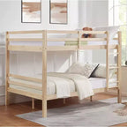 Full over Full Bunk Bed with Thick Posts,Wooden Bunk Bed with High Guardrail ,No Box Spring Needed, Natural