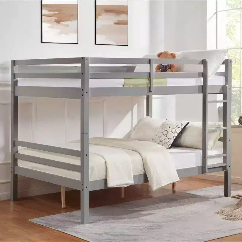 Lit superposé double sur double avec montants épais, Lit superposé en bois avec garde-corps haut, Pas besoin de sommier, Naturel