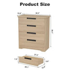 Commode à 4 tiroirs pour chambre à coucher, commode naturelle avec poignées encastrées, organisateur en bois pour salon, couloir et entrée