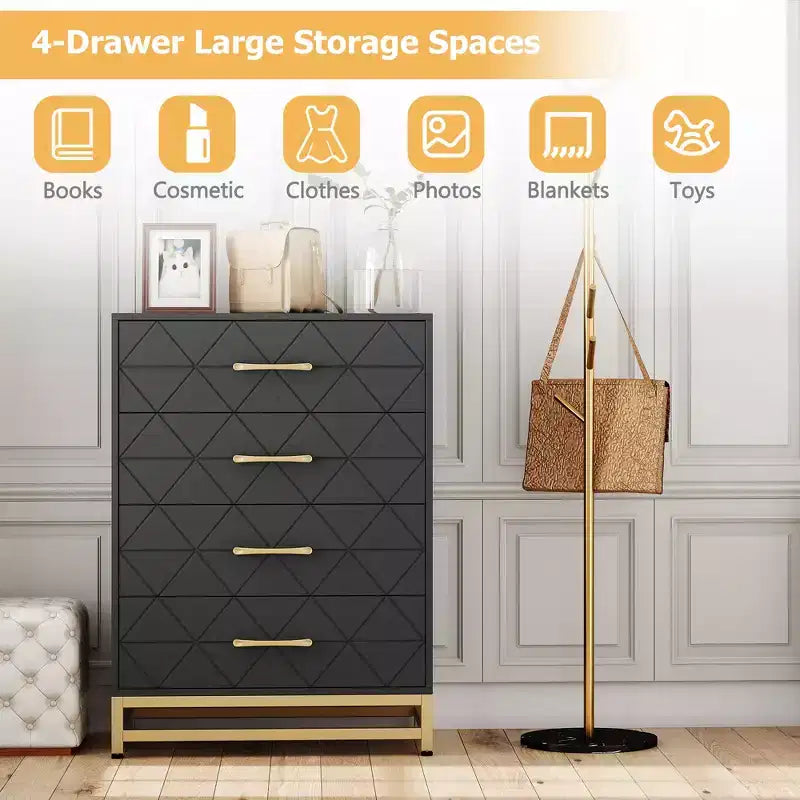 Commode moderne Zstar à 4 tiroirs pour placard, couloir, salon