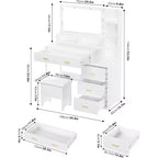 Coiffeuse Acekool avec miroir et 9 lumières LED, 4 tiroirs, 3 étagères, table de maquillage pour chambre, blanche
