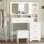Coiffeuse Acekool avec miroir et 9 lumières LED, 4 tiroirs, 3 étagères, table de maquillage pour chambre, blanche