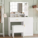 Coiffeuse Acekool avec miroir et 9 lumières LED, 4 tiroirs, 3 étagères, table de maquillage pour chambre, blanche