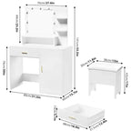 Coiffeuse Acekool avec miroir et 9 lumières LED, 4 tiroirs, 3 étagères, table de maquillage pour chambre, blanche