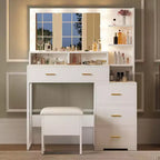 Coiffeuse Acekool avec miroir et 9 lumières LED, 4 tiroirs, 3 étagères, table de maquillage pour chambre, blanche