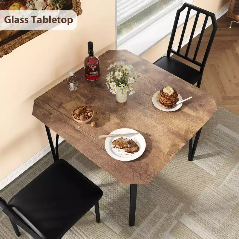 Ensemble table à manger 3 pièces pour 2 avec chaises rembourrées, petite table de cuisine et de salle à manger, ensemble table et 2 chaises de cuisine, design peu encombrant