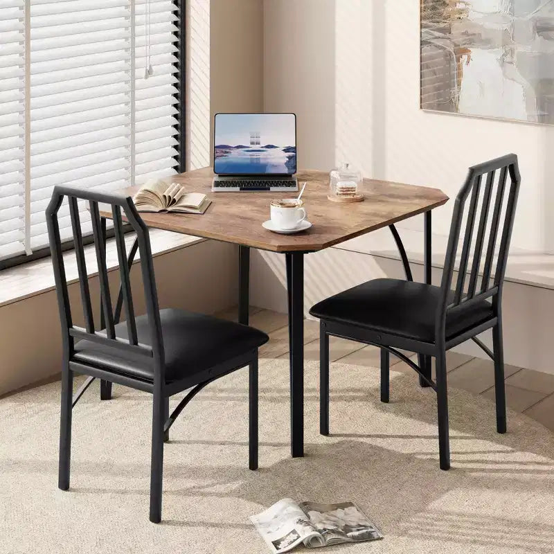 Ensemble table à manger 3 pièces pour 2 avec chaises rembourrées, petite table de cuisine et de salle à manger, ensemble table et 2 chaises de cuisine, design peu encombrant