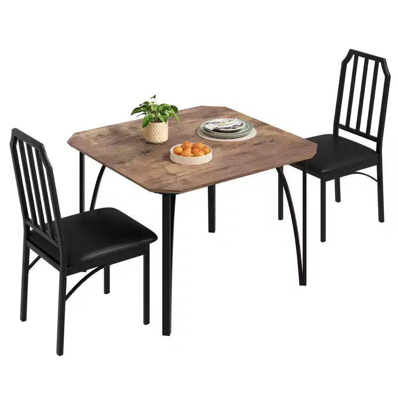 3-Piece Dining Table Set for 2 with Upholstered Chairs, Small Kitchen and Dining Room Table, Kitchen Table and Chair Set of 2, Space-Saving Design
