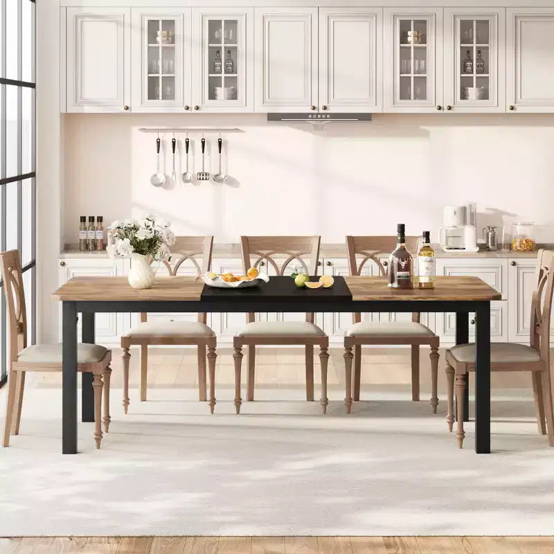 Table à manger industrielle en bois de 200 cm pour 6-8 personnes, table rectangulaire pour cuisine et salle à manger, idéale pour les dîners ou les réunions, espaces cuisine et repas.