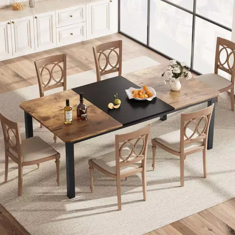 Table à manger industrielle en bois de 200 cm pour 6-8 personnes, table rectangulaire pour cuisine et salle à manger, idéale pour les dîners ou les réunions, espaces cuisine et repas.