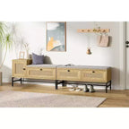 Banc à chaussures en rotin Acekool avec tiroir de rangement et coussin en lin, banc en bois pour entrée et chambre à coucher, finition chêne naturel