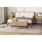 Banc à chaussures en rotin Acekool avec tiroir de rangement et coussin en lin, banc en bois pour entrée et chambre à coucher, finition chêne naturel
