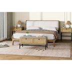 Banc à chaussures en rotin Acekool avec tiroir de rangement et coussin en lin, banc en bois pour entrée et chambre à coucher, finition chêne naturel