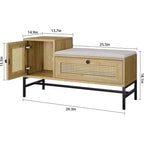 Banc à chaussures en rotin Acekool avec tiroir de rangement et coussin en lin, banc en bois pour entrée et chambre à coucher, finition chêne naturel