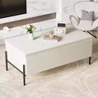 Table basse moderne blanche Acekool avec 2 tiroirs sans poignée, pieds en métal et étagère arrière ouverte, table basse rectangulaire pour salon, montage facile