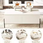 Table basse moderne blanche Acekool avec 2 tiroirs sans poignée, pieds en métal et étagère arrière ouverte, table basse rectangulaire pour salon, montage facile