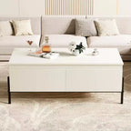 Table basse moderne blanche Acekool avec 2 tiroirs sans poignée, pieds en métal et étagère arrière ouverte, table basse rectangulaire pour salon, montage facile