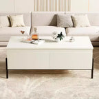 Table basse moderne blanche Acekool avec 2 tiroirs sans poignée, pieds en métal et étagère arrière ouverte, table basse rectangulaire pour salon, montage facile