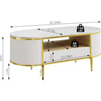 Table basse moderne blanche Acekool avec 2 tiroirs sans poignée, pieds en métal et étagère arrière ouverte, table basse rectangulaire pour salon, montage facile