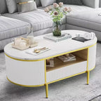 Table basse moderne blanche Acekool avec 2 tiroirs sans poignée, pieds en métal et étagère arrière ouverte, table basse rectangulaire pour salon, montage facile