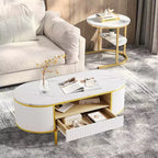 Table basse moderne blanche Acekool avec 2 tiroirs sans poignée, pieds en métal et étagère arrière ouverte, table basse rectangulaire pour salon, montage facile