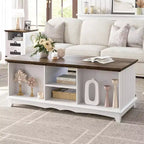 Table basse moderne blanche Acekool avec 2 tiroirs sans poignée, pieds en métal et étagère arrière ouverte, table basse rectangulaire pour salon, montage facile
