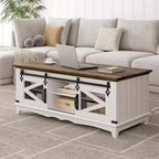 Table basse moderne blanche Acekool avec 2 tiroirs sans poignée, pieds en métal et étagère arrière ouverte, table basse rectangulaire pour salon, montage facile