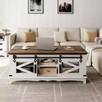 Table basse moderne blanche Acekool avec 2 tiroirs sans poignée, pieds en métal et étagère arrière ouverte, table basse rectangulaire pour salon, montage facile
