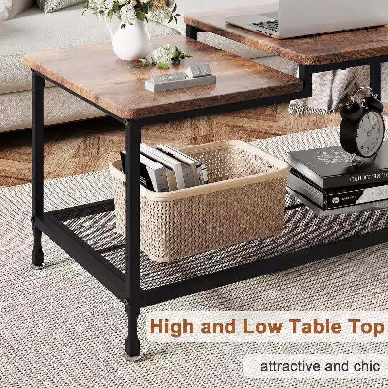 Acekool Table Basse Rectangulaire Moderne Mid-Century avec Tiroirs, Étagères Ouvertes et Finition Bois Clair - Montage Facile, 108 cm