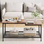 Acekool Table Basse Rectangulaire Moderne Mid-Century avec Tiroirs, Étagères Ouvertes et Finition Bois Clair - Montage Facile, 108 cm