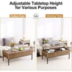Acekool Table Basse Rectangulaire Moderne Mid-Century avec Tiroirs, Étagères Ouvertes et Finition Bois Clair - Montage Facile, 108 cm