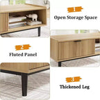 Acekool Table Basse Rectangulaire Moderne Mid-Century avec Tiroirs, Étagères Ouvertes et Finition Bois Clair - Montage Facile, 108 cm