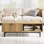 Acekool Table Basse Rectangulaire Moderne Mid-Century avec Tiroirs, Étagères Ouvertes et Finition Bois Clair - Montage Facile, 108 cm