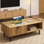 Acekool Table Basse Rectangulaire Moderne Mid-Century avec Tiroirs, Étagères Ouvertes et Finition Bois Clair - Montage Facile, 108 cm