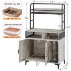Grand meuble cache-litière avec étagère ouverte et compartiments, meuble cache-litière d'intérieur pour chat avec cadre en métal, pour la plupart des bacs à litière